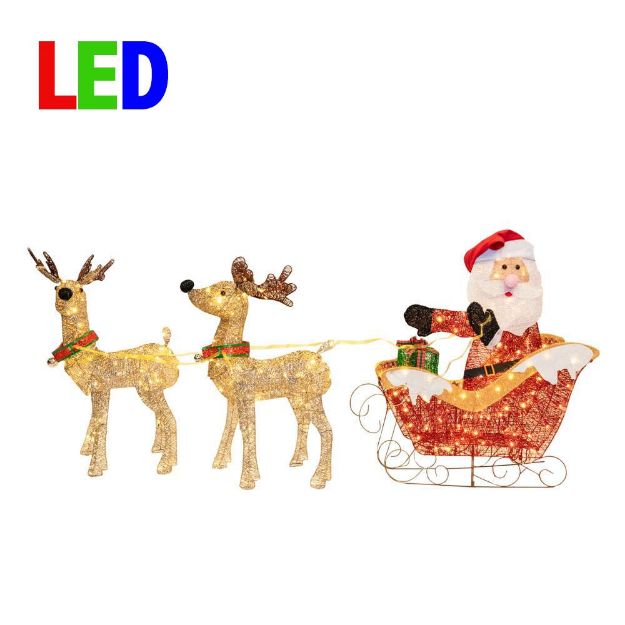 Pre-Lit Warm White 33.5 in. Santa & Reindeer Decoration