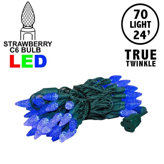 *NEW* TrueTwinkle® Blue 70 LED C6 Strawberry Mini Lights Commercial Grade on Green Wire