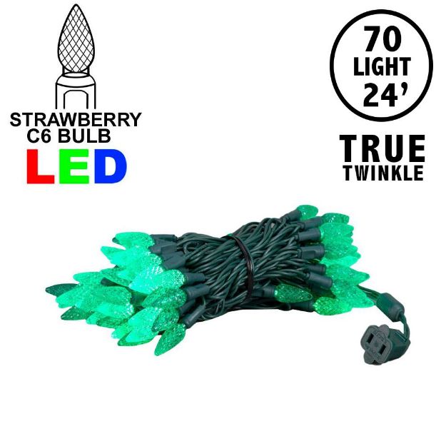 *NEW* TrueTwinkle® Green 70 LED C6 Strawberry Mini Lights Commercial Grade on Green Wire