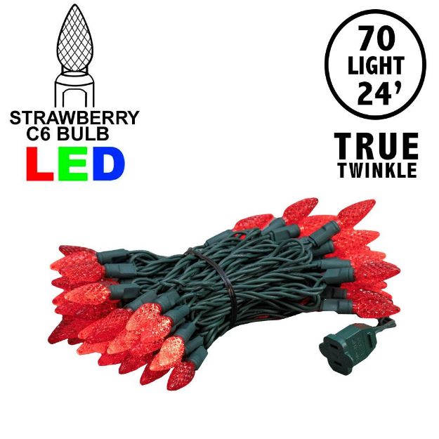 *NEW* TrueTwinkle® Red 70 LED C6 Strawberry Mini Lights Commercial Grade on Green Wire