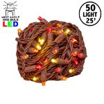 Commercial Grade Wide Angle 50 LED Y/RE/OR 25' Long on Brown Wire