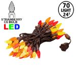 Yellow/Red/Orange 70 LED C6 Strawberry Mini Lights Commercial Grade on Brown Wire