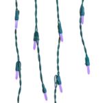 Purple LED Icicle Lights on Green Wire 150 Bulbs
