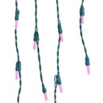 Pink LED Icicle Lights on Green Wire 150 Bulbs