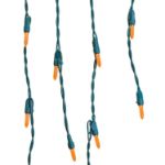 Orange (amber) LED Icicle Lights on Green Wire 150 Bulbs