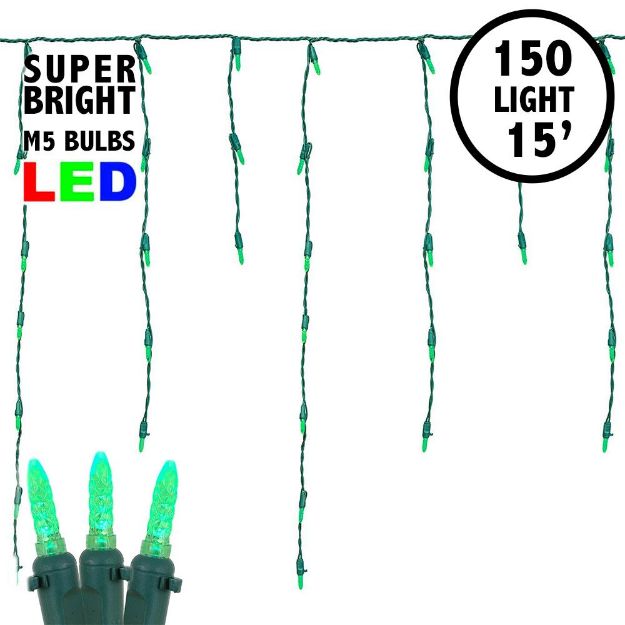 Green LED Icicle Lights on Green Wire 150 Bulbs