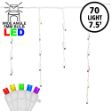 Rainbow LED Icicle Lights on White Wire 70 Bulbs
