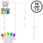 Rainbow LED Icicle Lights on White Wire 70 Bulbs