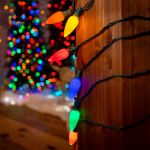 25 Multi-Colored Ceramic LED C9 Pre-Lamped String Lights Green Wire