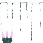 Pink LED Icicle Lights on Green Wire 150 Bulbs