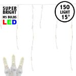 Warm White LED Icicle Lights on White Wire 150 Bulbs