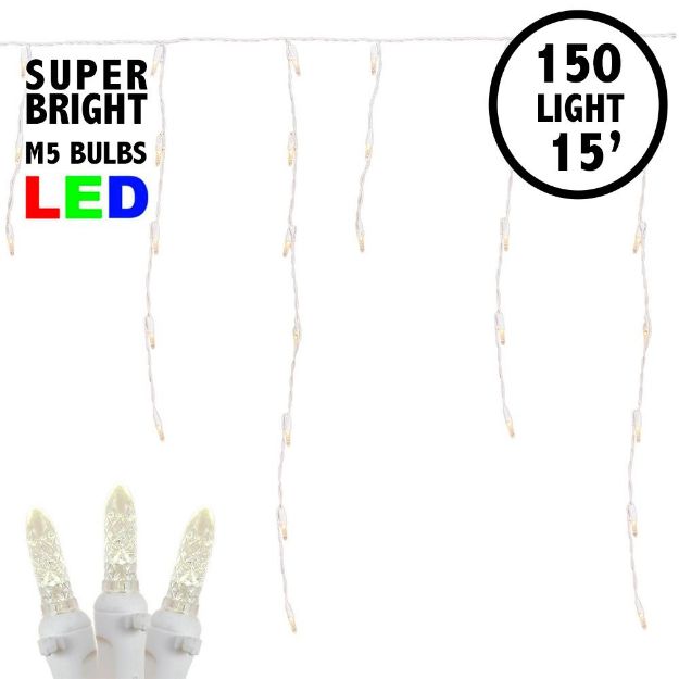 Warm White LED Icicle Lights on White Wire 150 Bulbs
