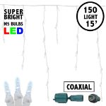 Coaxial Pure White LED Icicle Lights on White Wire 150 Bulbs