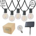 25 Solar LED Filament G40 Globe String Light Set with Warm White Bulbs on Black Wire