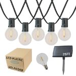 25 Solar LED Filament G40 Globe String Light Set with Warm White Bulbs on Black Wire