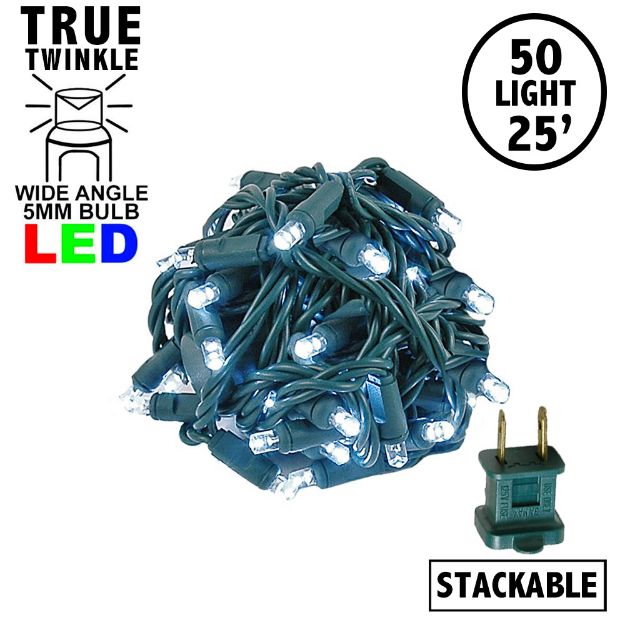 *NEW* TrueTwinkle LED Christmas Lights 50 LED Pure White 25' Long Green Wire