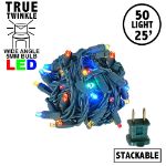 *NEW* TrueTwinkle® LED Christmas Lights 50 LED Multi Color 25' Long Green Wire