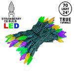 *NEW* TrueTwinkle® Yellow/Purple/Green 70 LED C6 Strawberry Mini Lights Commercial Grade on Green Wire