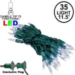 35 Light Traditional T5 Pure White LED Mini Lights Green Wire