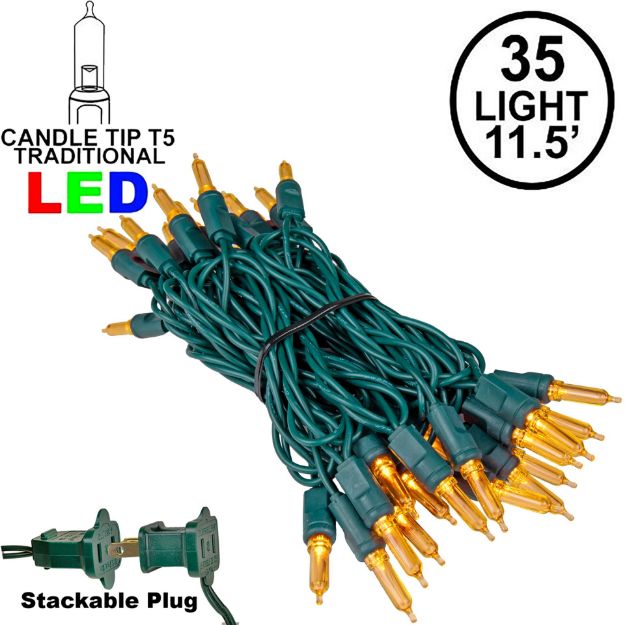 35 Light Traditional T5 Amber Orange LED Mini Lights Green Wire