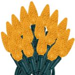 Amber 70 LED C6 Strawberry Mini Lights Commercial Grade on Green Wire