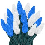Blue and White 70 LED C6 Strawberry Mini Lights Commercial Grade Green Wire