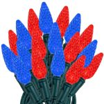 Red and Blue 70 LED C6 Strawberry Mini Lights Commercial Grade Green Wire