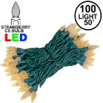 Warm White 100 LED C6 Strawberry Mini Lights Commercial Grade Green Wire