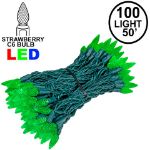 Green 100 LED C6 Strawberry Mini Lights Commercial Grade Green Wire