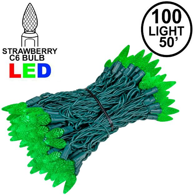 Green 100 LED C6 Strawberry Mini Lights Commercial Grade Green Wire