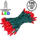 Red 100 LED C6 Strawberry Mini Lights Commercial Grade Green Wire