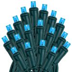 Commercial Grade Wide Angle 50 LED Teal 25' Long on Green Wire