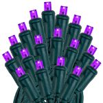 50 LED Purple LED Christmas Lights 11' Long on Green Wire