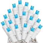 Commercial Grade Wide Angle 50 LED Teal 25' Long on White Wire