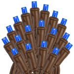 Commercial Grade Wide Angle 50 LED Blue 25' Long on Brown Wire
