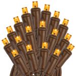 Commercial Grade Wide Angle 50 LED Amber 25' Long on Brown Wire