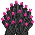 Commercial Grade Wide Angle 50 LED Pink 25' Long on Black Wire