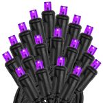 50 LED Purple LED Christmas Lights 11' Long on Black Wire