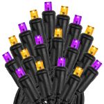 *NEW* TrueTwinkle® LED Mini Lights 50 LED Purple & Orange 25' Long Black Wire