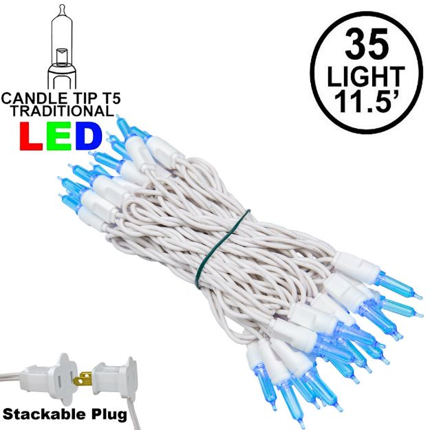 35 Light Traditional T5 Blue LED Mini Lights White Wire