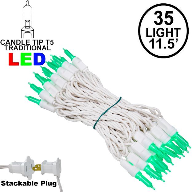 35 Light Traditional T5 Green LED Mini Lights White Wire
