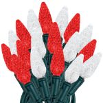 Coaxial Red/Pure White 70 LED C6 Strawberry Mini Lights Commercial Grade on Green Wire