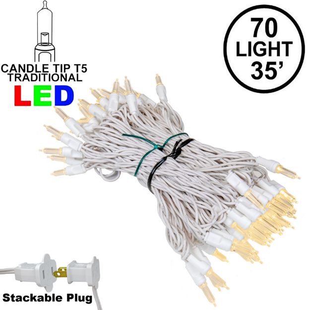 70 Light Traditional T5 Warm White LED Mini Lights White Wire