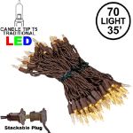 70 Light Traditional T5 Warm White LED Mini Lights Brown Wire