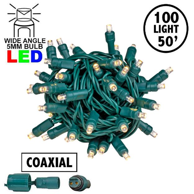 Coaxial 100 LED Old Color Warm White (19WW) 6" Spacing Green Wire