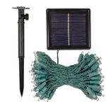 Warm White LED Solar Powered Lights 100 Light String 4" Spacing Green Wire