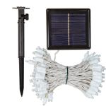 Warm White LED Solar Powered Lights 100 Light String 4" Spacing White Wire