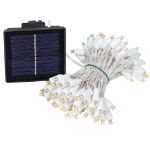 Warm White LED Solar Powered Lights 100 Light String 6" Spacing White Wire