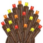 Commercial Grade Wide Angle 100 LED Yellow/Red/Orange 50' Long on Brown Wire