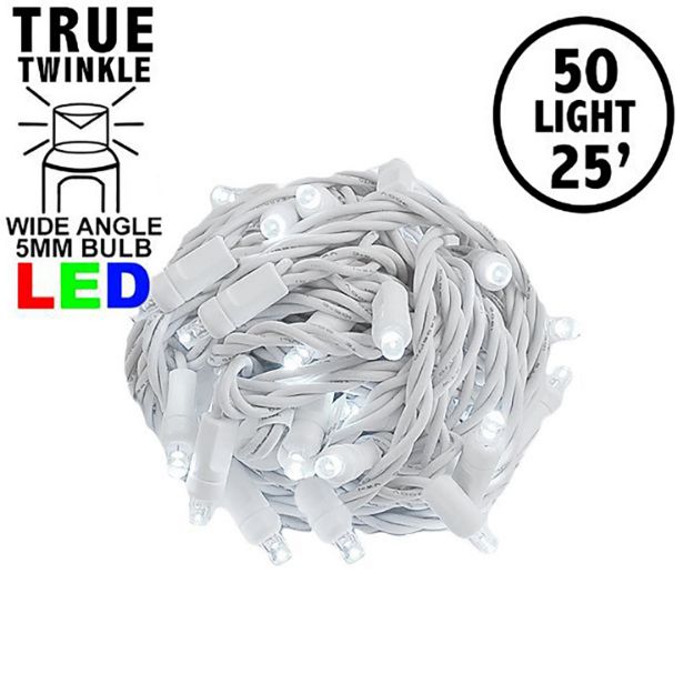 *NEW* TrueTwinkle® LED Christmas Lights 50 LED Pure White 25' Long White Wire